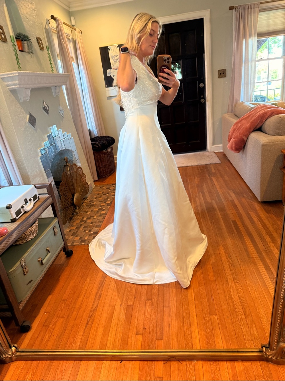 Jasmine White Satin A-Line Wedding Dress with Lace Bodice - Picture 4 of 16